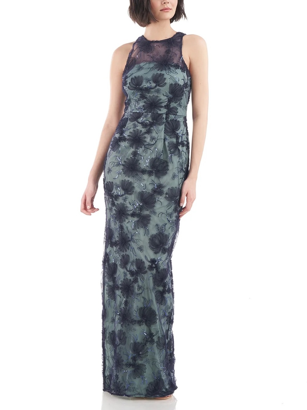 NWT JS Collections Women’s Carter Halter Column Gown Blue Sequin Size 4